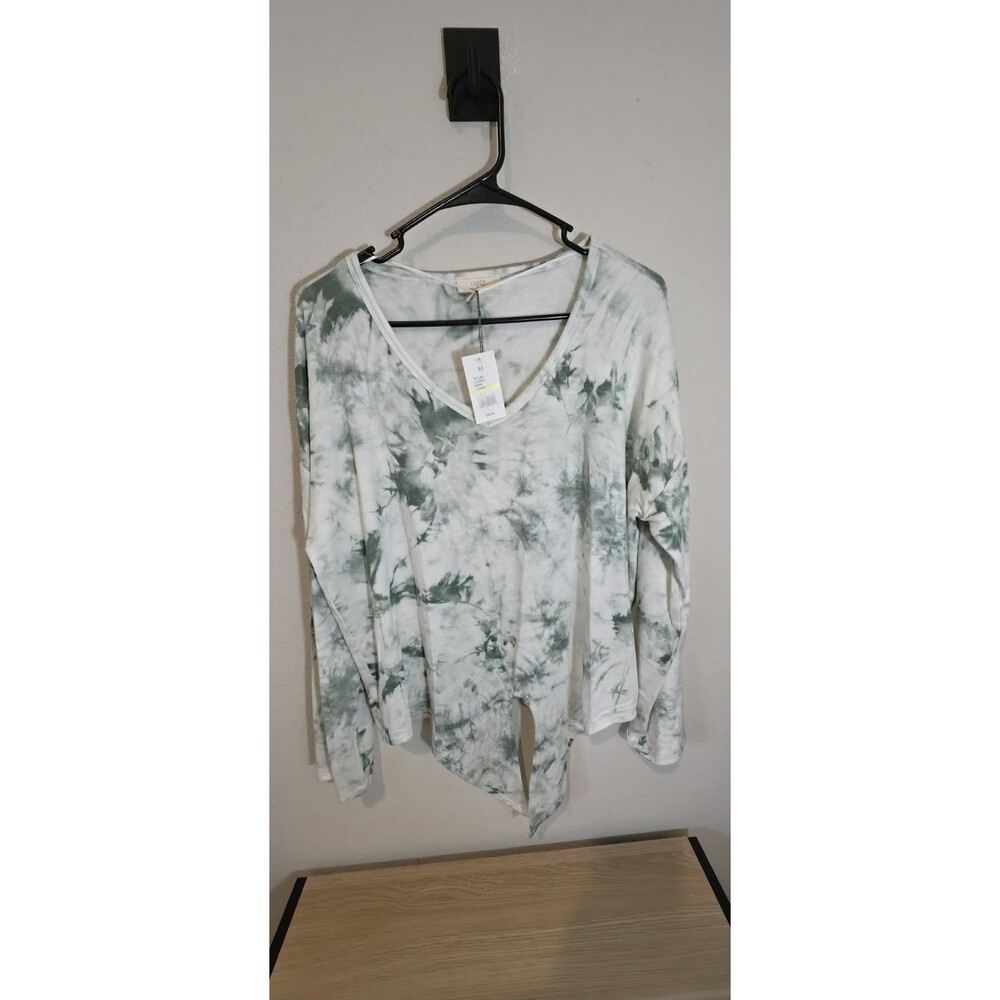 Cupio Women’s Long Sleeve Tie Dye Top Size Medium NWT Green White